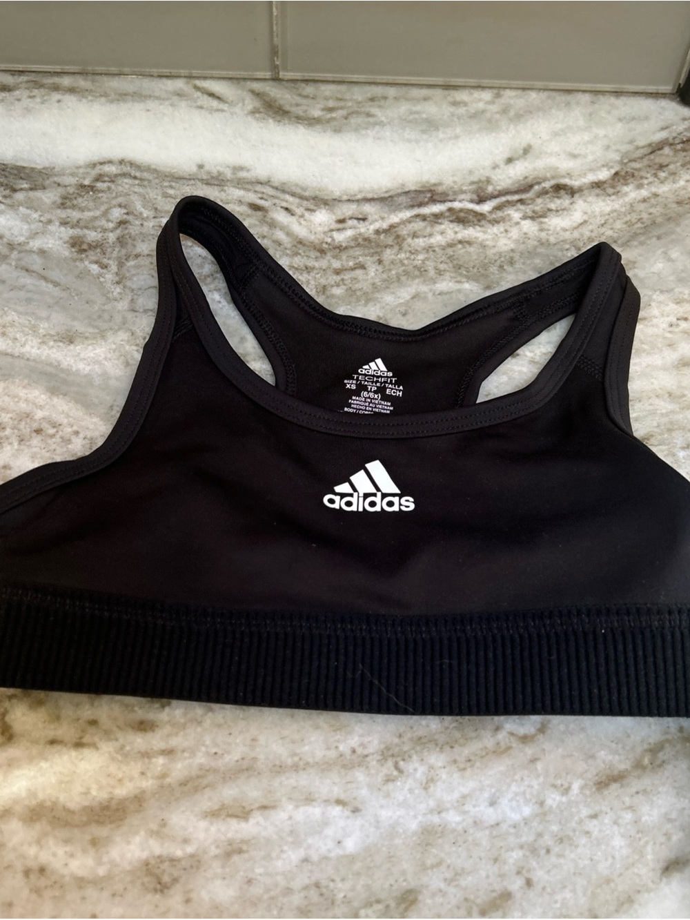 Girls Adidas Sports Bra Size XS 6/7 BLACK Racerback Camp Summer Play New 25$